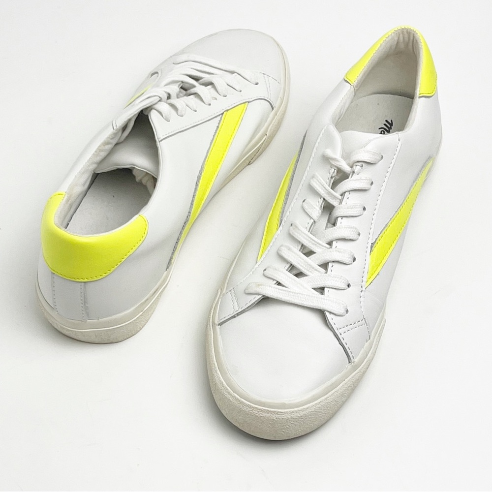 MADEWELL Leather White Neon Sidewalk Lace Up Sneakers 9.5 Casual Preppy